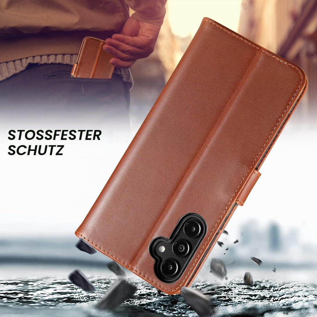 LENSUN Echtleder Hülle für Samsung Galaxy A14, Handyhülle [Echtes Leder][Kartenfach][RFID Schutz][Kl