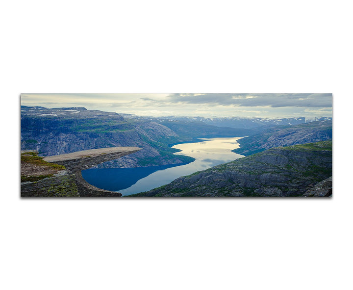 Paul Sinus Art Panoramabild auf Leinwand und Keilrahmen 150x50cm Norwegen Fjord Berge Fluss Natur