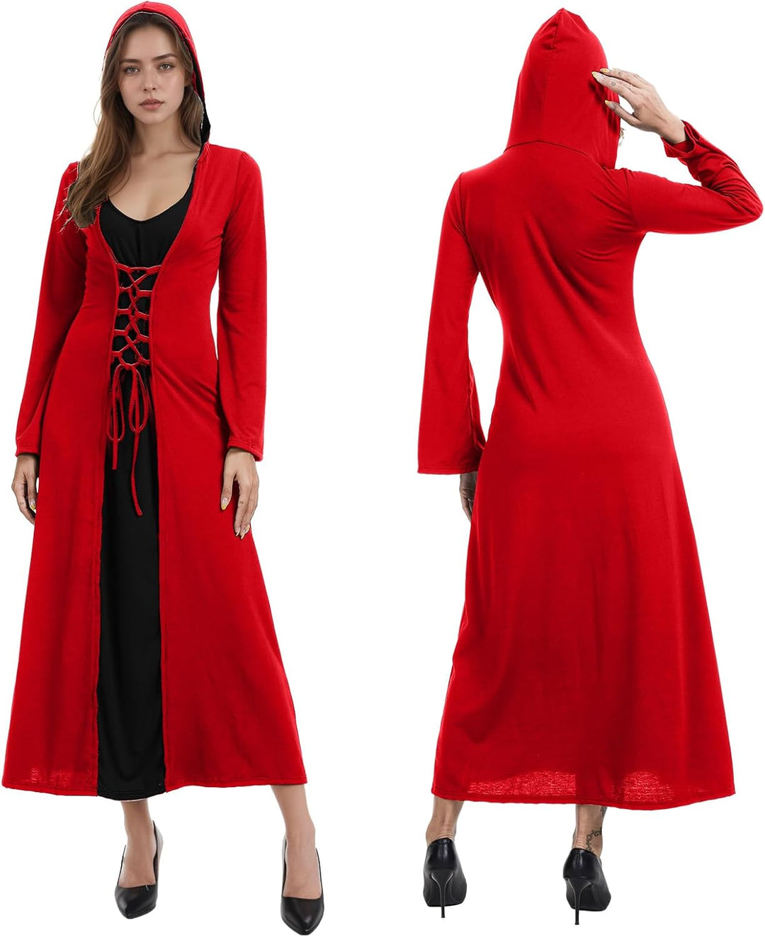 FSUJWOA Frauen Halloween Kostüme für Erwachsene mittelalterlich Kapuze Maxi Kleid für Frauen Mode Ro