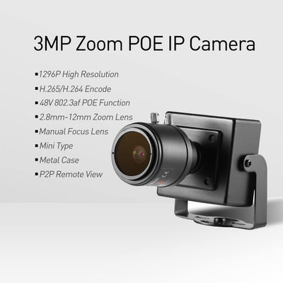 Revotech Mini 3MP POE IP Kamera, 2,8-12 mm Handbuch Zoomfunktion, Angetrieben von Poe, CCTV Home Sec