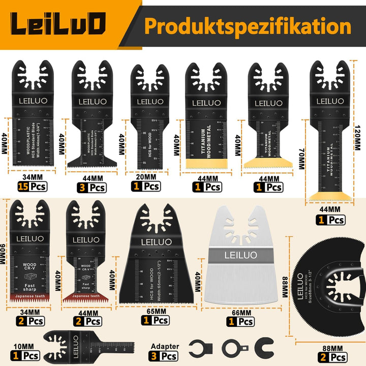 LEILUO 34-tlg Zubehörset für Oszillierende Multitools Ideal für Holz Nägel und Trockenbau Universell