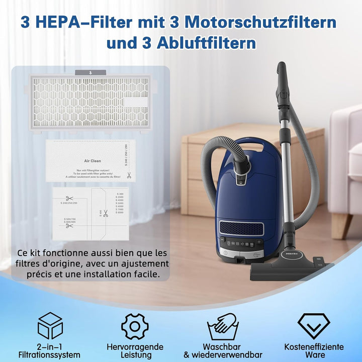 3 Sätze Airclean Plus 50 Ersatz Filters für Miele Compact C1 C2, Complete C2 C3, Guard S1 L1 M1 Stau