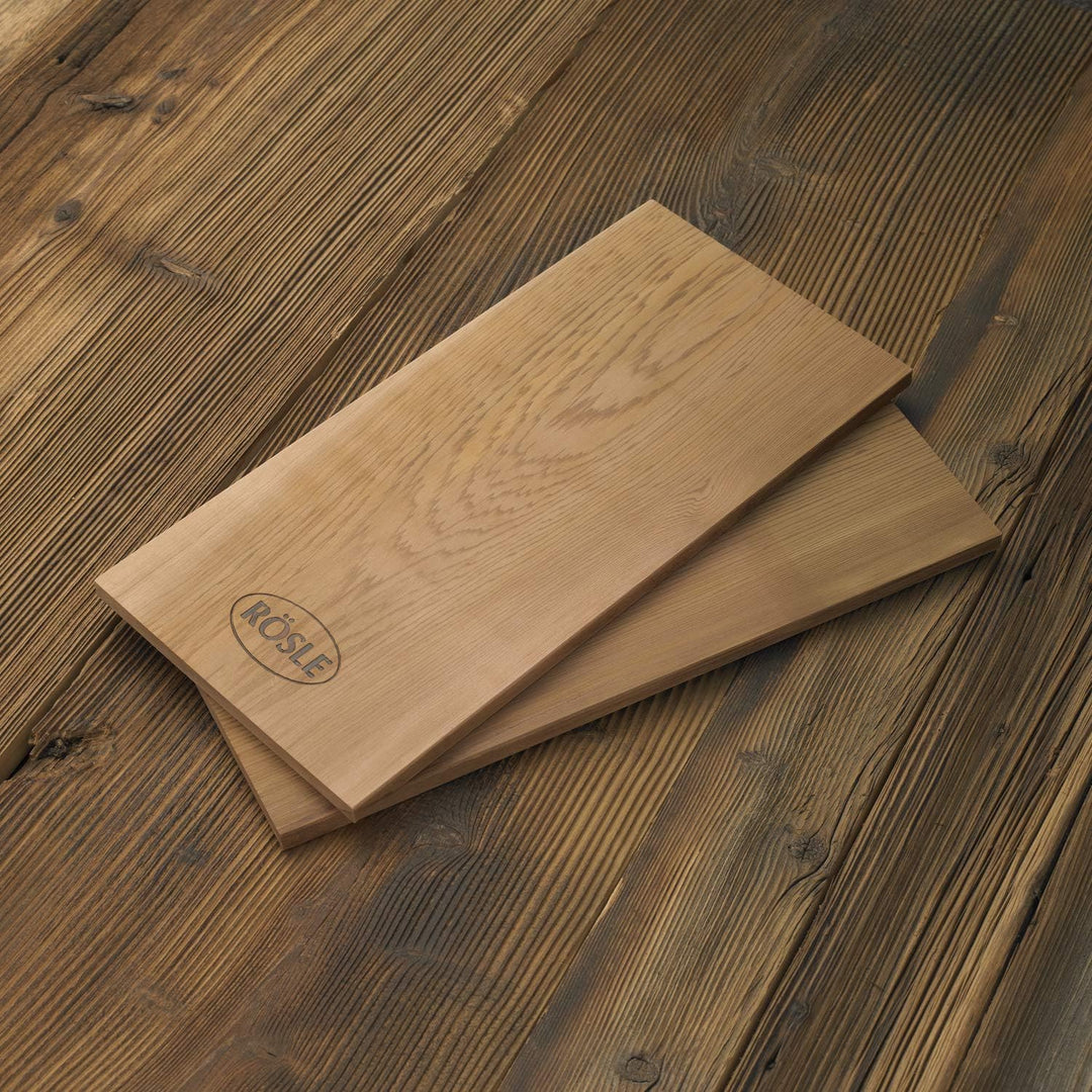 RÖSLE Aromaplanke Erle 2-tlg., Hochwertige Erlenholzplanken für Holzaroma im Grillgut, mehrfach verw