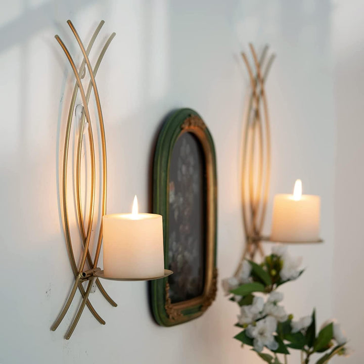 2 Stück Goldener Kerzenhalter Wand Metall Teelichthalter Kreative Deko, Wandkerzenleuchter.