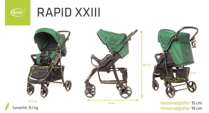 4BABY Rapid, Kinderwagen, Sportwagen, Ein grosser, leichter Kinderwagen, Griffhöhenverstellung, Bein