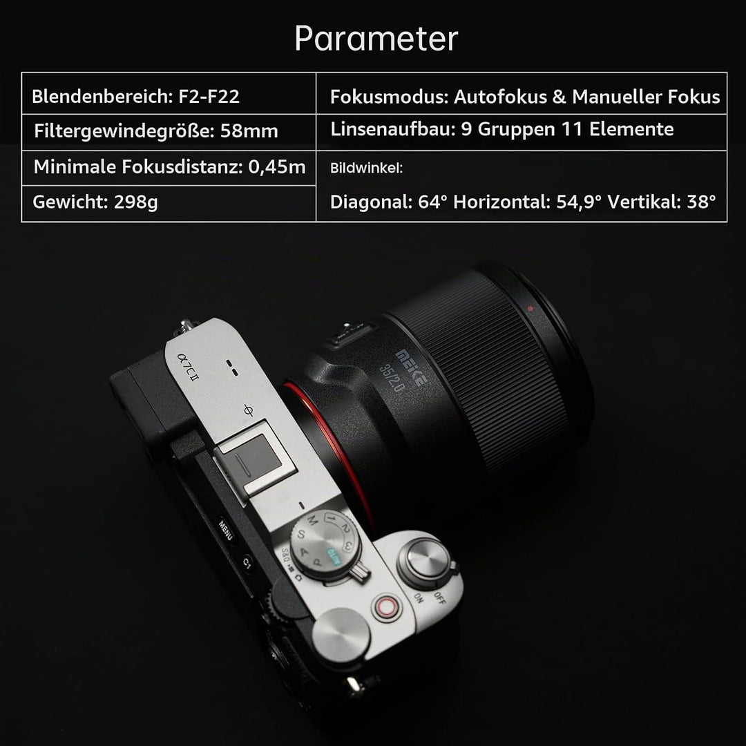 Meike 35mm F2.0 Autofokus Vollformat STM Schrittmotor Objektiv Kompatibel mit Sony E Mount Kameras A