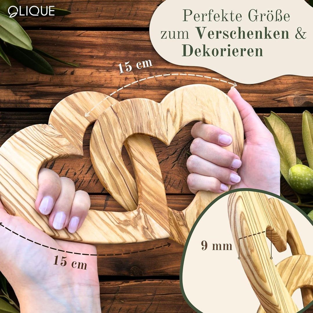 Holzherzen, Olivenholz - Verbundene Holz Herzen als individuelles Geschenk zur Hochzeit, Hochzeitsta