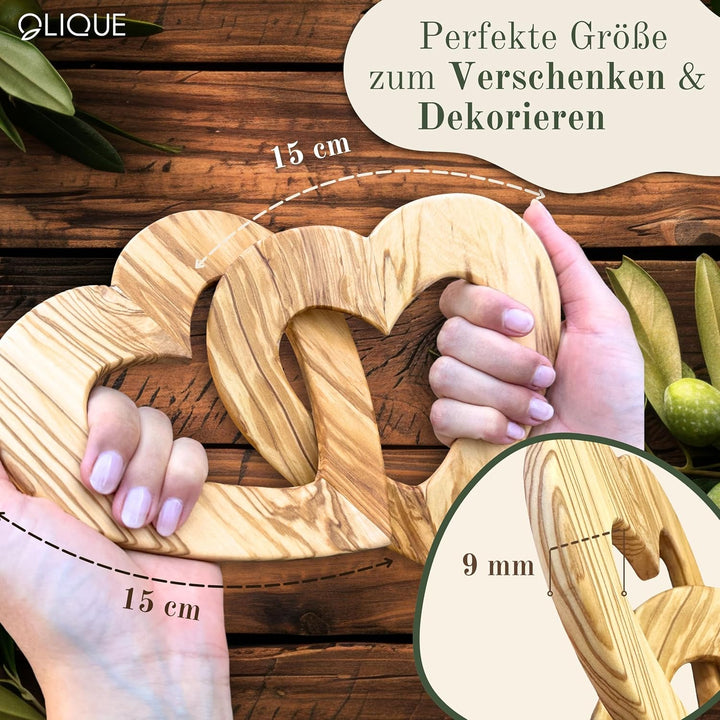 Holzherzen, Olivenholz - Verbundene Holz Herzen als individuelles Geschenk zur Hochzeit, Hochzeitsta