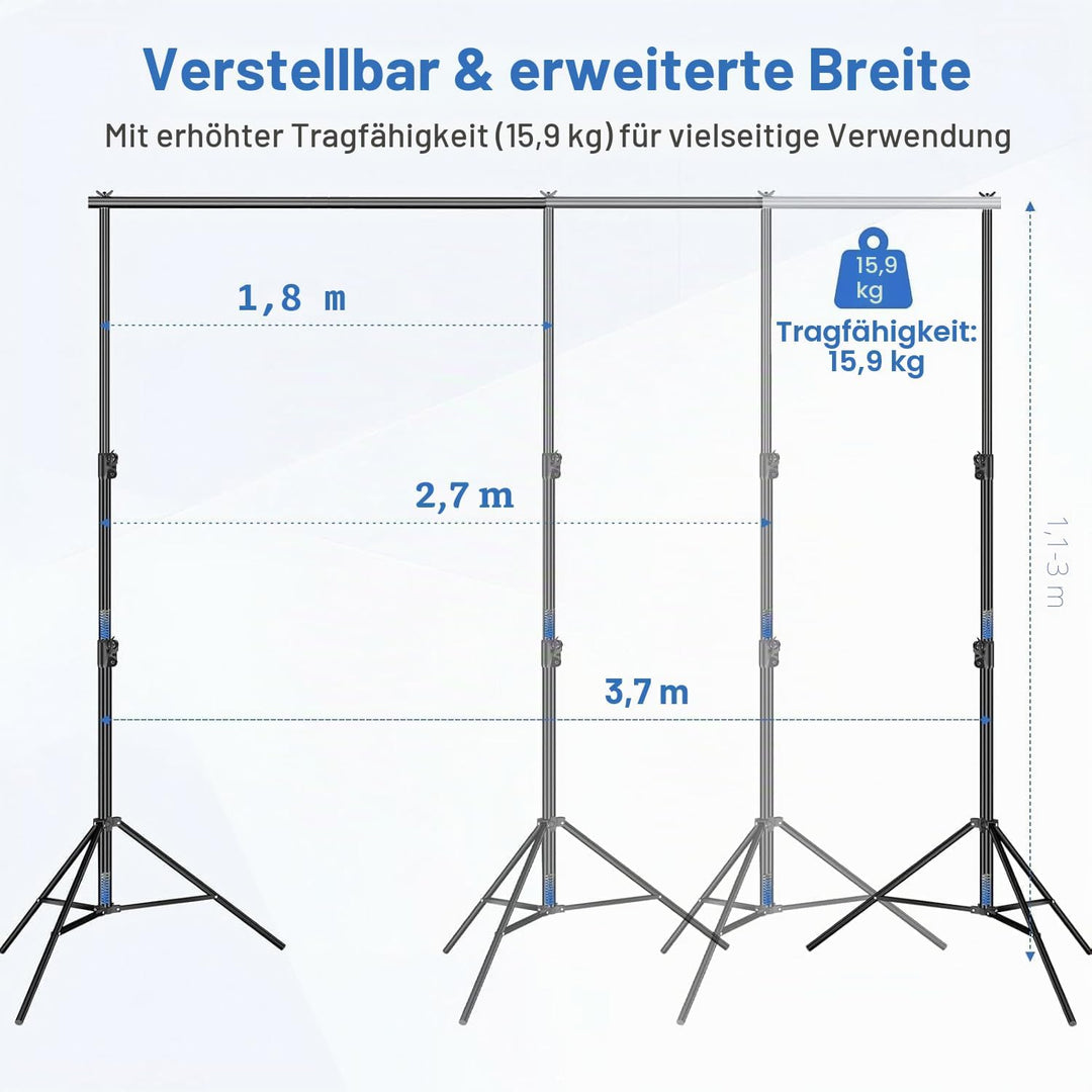 EMART Foto Hintergrund Ständer 3 X 3,6M, Verstellbarer Hintergrundsystem mit 4 Stück Hintergrundklem