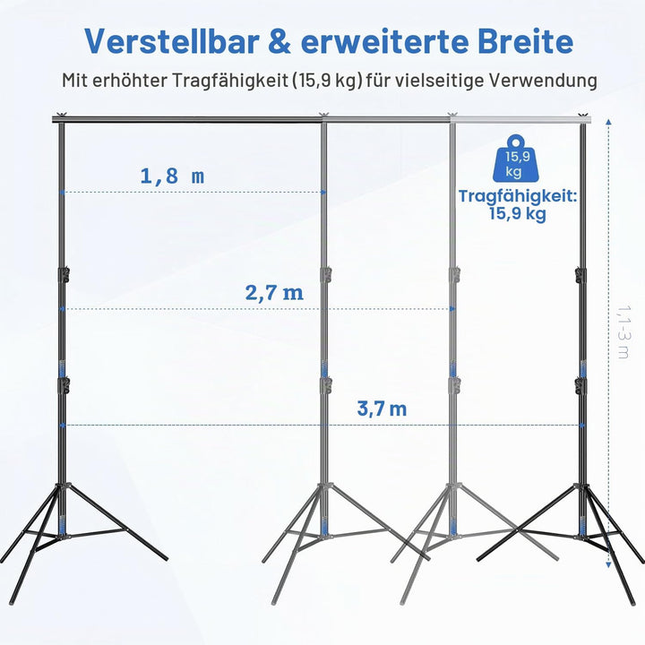 EMART Foto Hintergrund Ständer 3 X 3,6M, Verstellbarer Hintergrundsystem mit 4 Stück Hintergrundklem