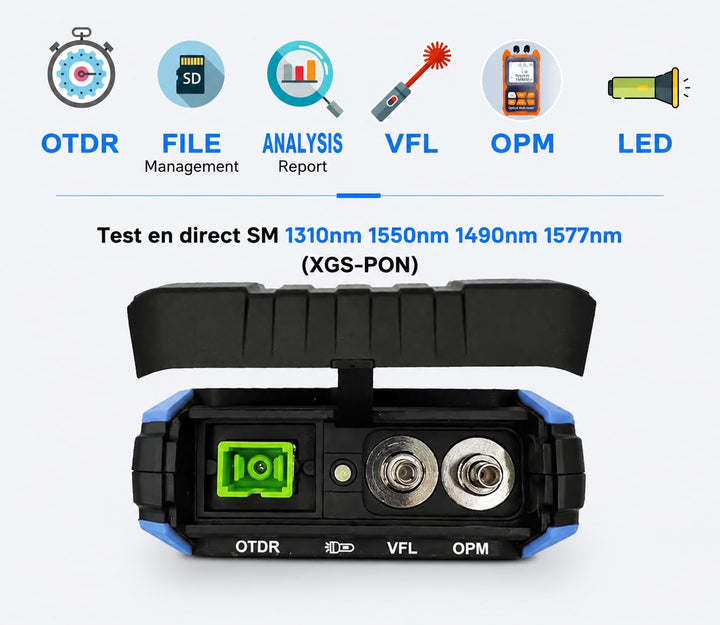 Elfcam - Mini OTDR Monomode ELF-2900, für Online-Test 1270nm/1310nm/1550nm/1490nm/1577nm XGS-PON, 22