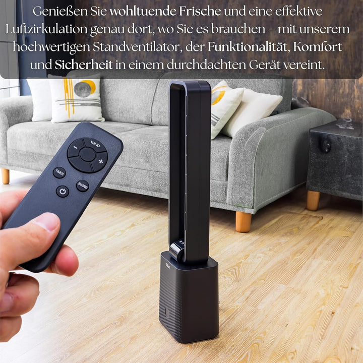 Zilan Turmventilator sehr leise mit Kühlung Standventilator mit Fernbedienung energiesparend oszilli