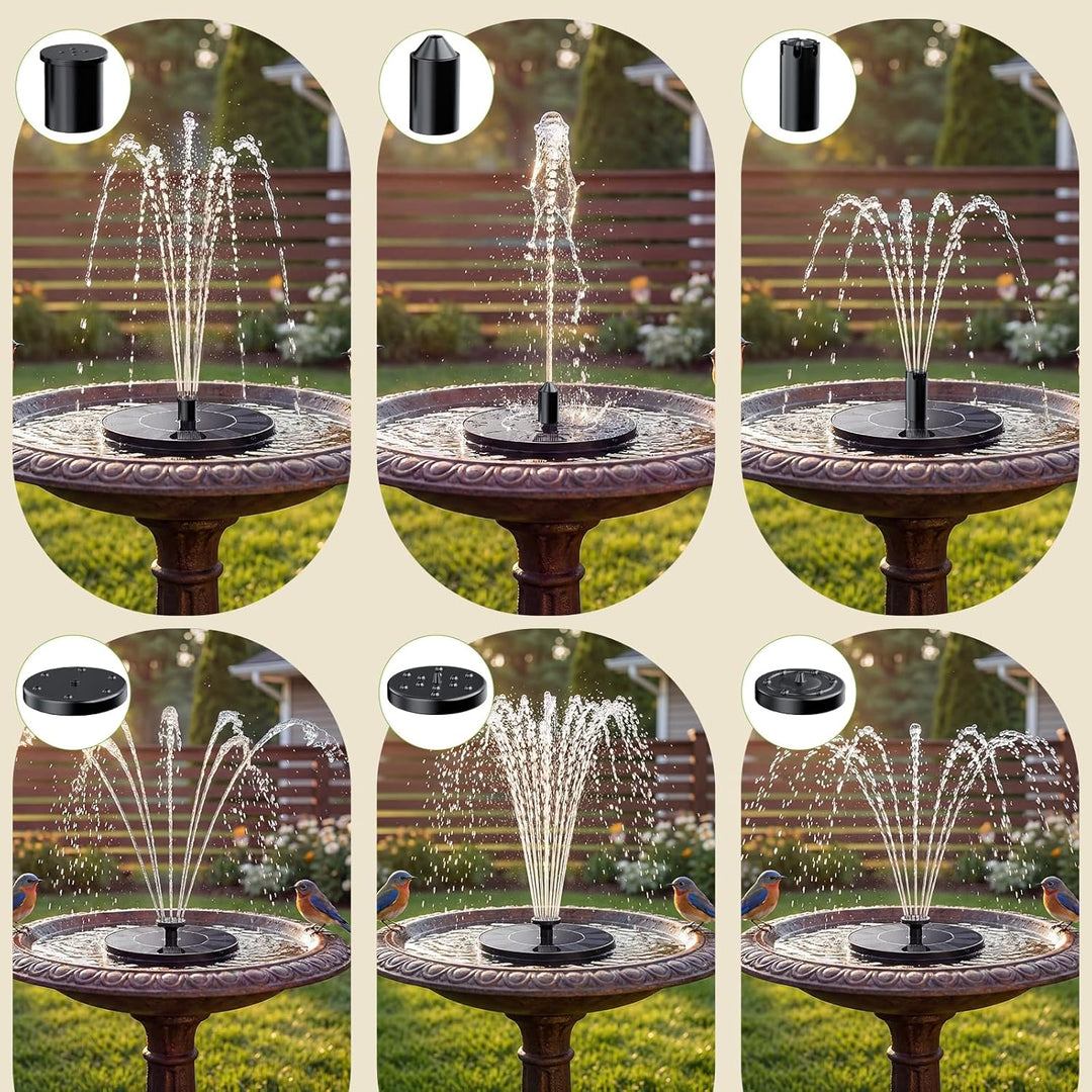 AISITIN Springbrunnen für Aussen, Solar Springbrunnen für Draussen mit 6 Verschiedene Fontänenstile,