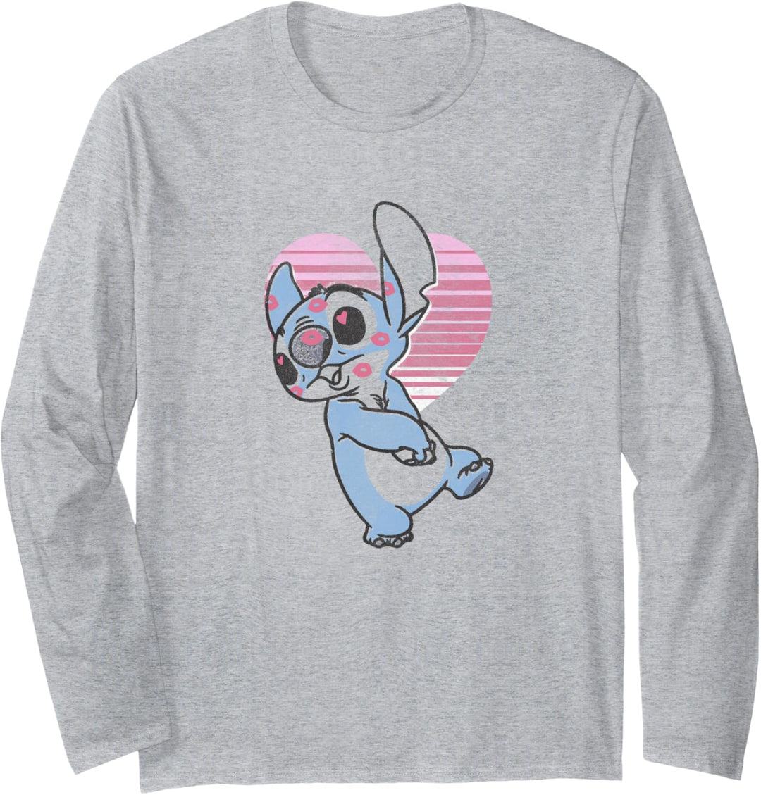 Disney Lilo & Stitch Valentinstag Stitch Retro Pink Heart Langarmshirt