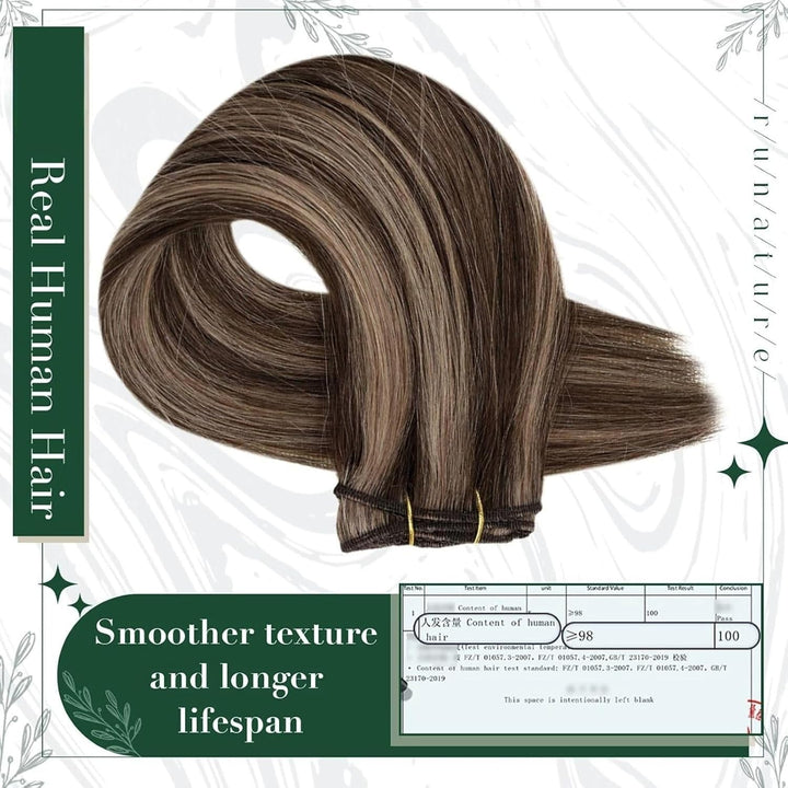 RUNATURE Echthaar Extensions Clip in Dunkelbraun mit Dunkelblond Echthaar Clip in Extensions Braun C