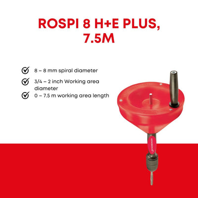 ROTHENBERGER 72095 ROSPI 8 H+E Plus, Hand- und Elektro-Rohrreinigungsgerät, 20mm-50mm Arbeitsbereich