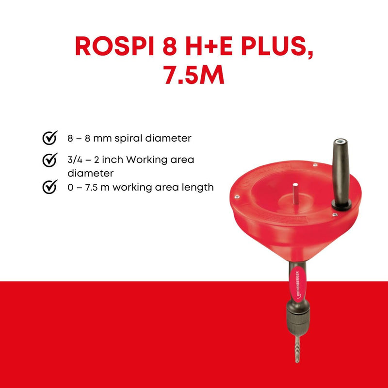 ROTHENBERGER 72095 ROSPI 8 H+E Plus, Hand- und Elektro-Rohrreinigungsgerät, 20mm-50mm Arbeitsbereich