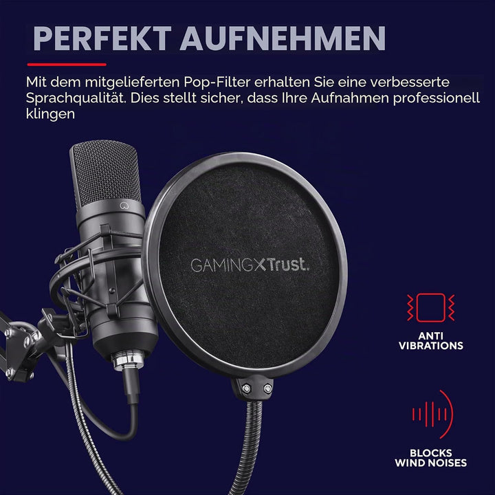 Trust Gaming 22400 GXT 252 Emita Plus Studio USB Mikrofon mit Arm und Popfilter, mit Nierencharakter