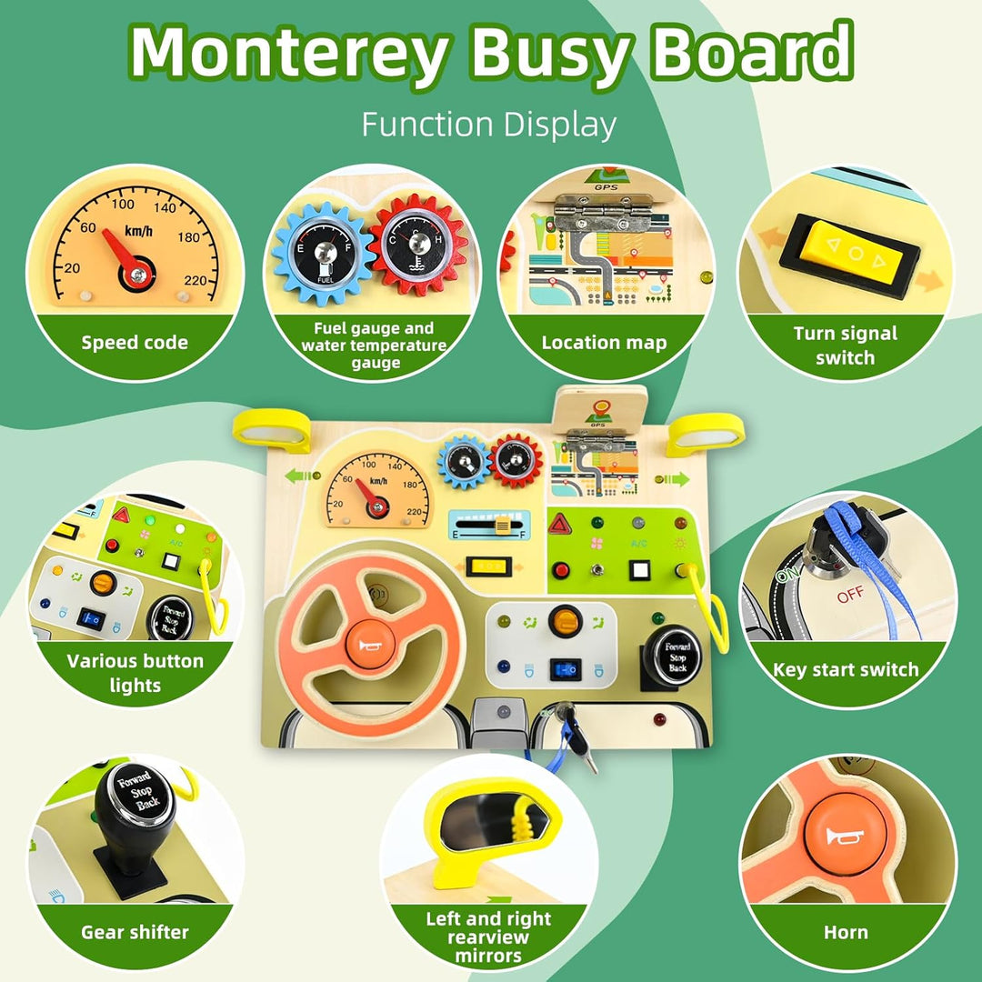 Ulikey Busy Board, Montessori Spielzeug Activity Board mit LED-Lichtschaltern, Motorikspielzeug Holz