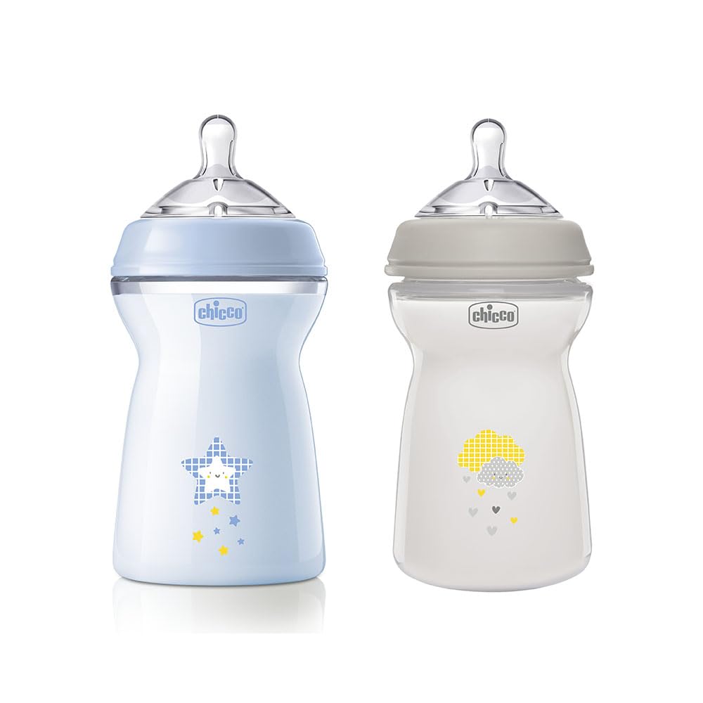 Chicco Natural Feeling Anti-Kolik Babyflasche 6+ Monate, 2 Stück, 330 ml, Babyfläschchen mit Weichem