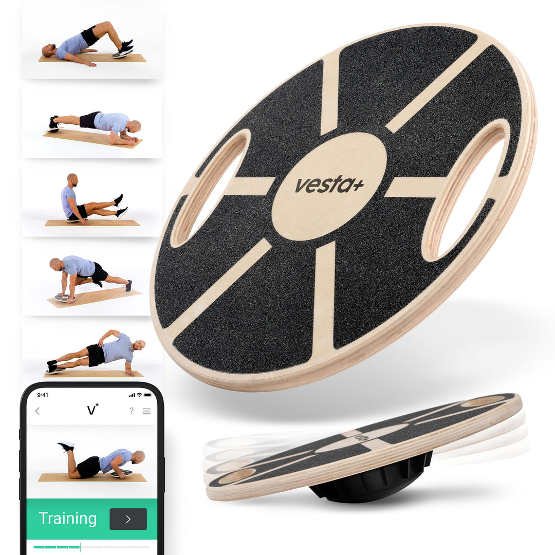 Vesta+ Balance Board Holz + Fitness App, Balanceboard aus nachhaltigem Eichenholz - Der Balance Boar
