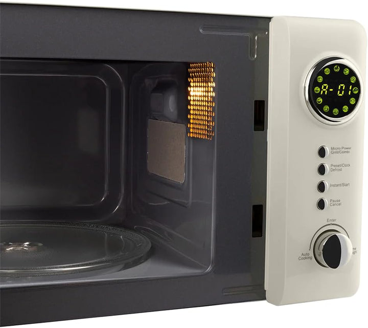 Vintage Cuisine Retro-Mikrowelle mit Display, 700W, 16L, Grillfunktion, Abtaufunktion, Metall, Glas-