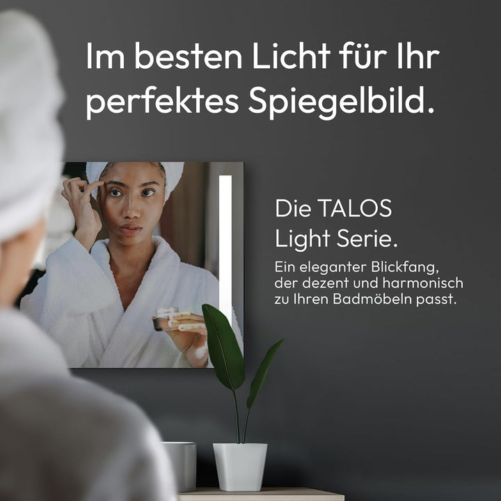 Talos Light Badspiegel mit Beleuchtung – LED Badezimmerspiegel 80x60 cm – Wandspiegel mit LED Lichta