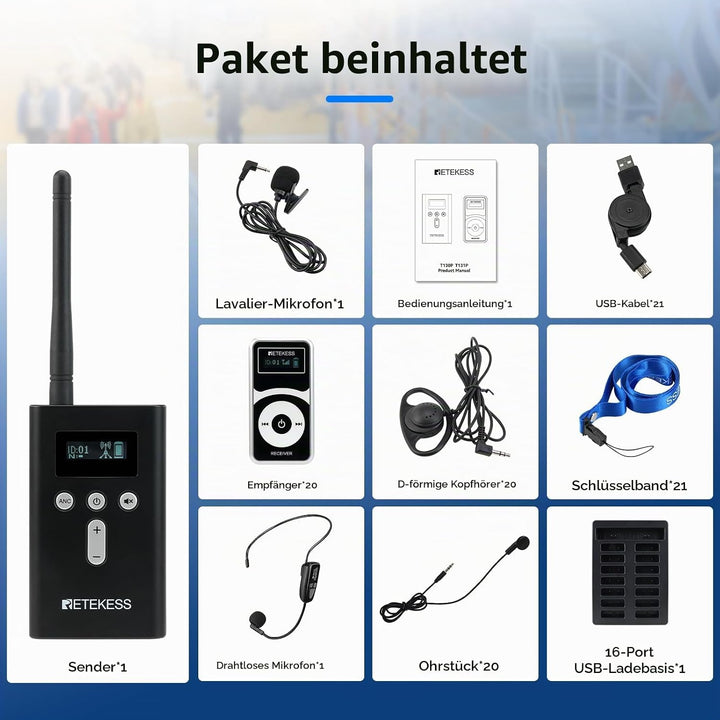 Retekess T130P (T130 3rd) Audio Tour Guide System, Tour Guide Headsets, Abgestufte Geräuschreduzieru