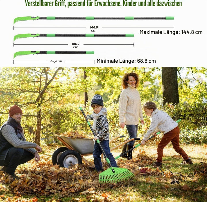 Laubrechen, 42cm breite Gartenharke für Hof Rasen, 106 cm Verstellbarer Langer Griff Garten Laubrech