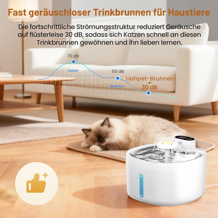 Katzenbrunnen, 2.6L Trinkbrunnen für Katze mit 4 Filter, Leise Katzenbrunnen Kabellos mit Bewegungsm