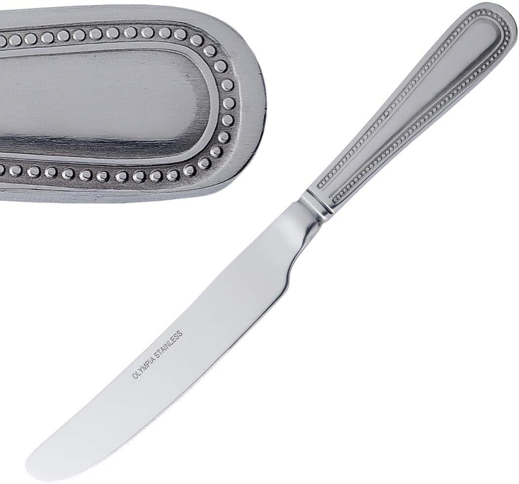 Olympia Bead Edelstahl-Tafelmesser (12er-Pack), Silber, 225 (L) mm, Tafelmesser-Set, hochglanzpolier