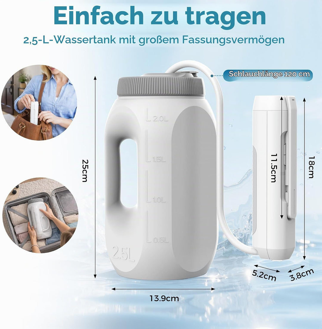 Bostar Elektrisches Bidet Reisebidet mit 2,5L Wassertank, 2 Modus 4 Druckstufen Tragbare Elektrische