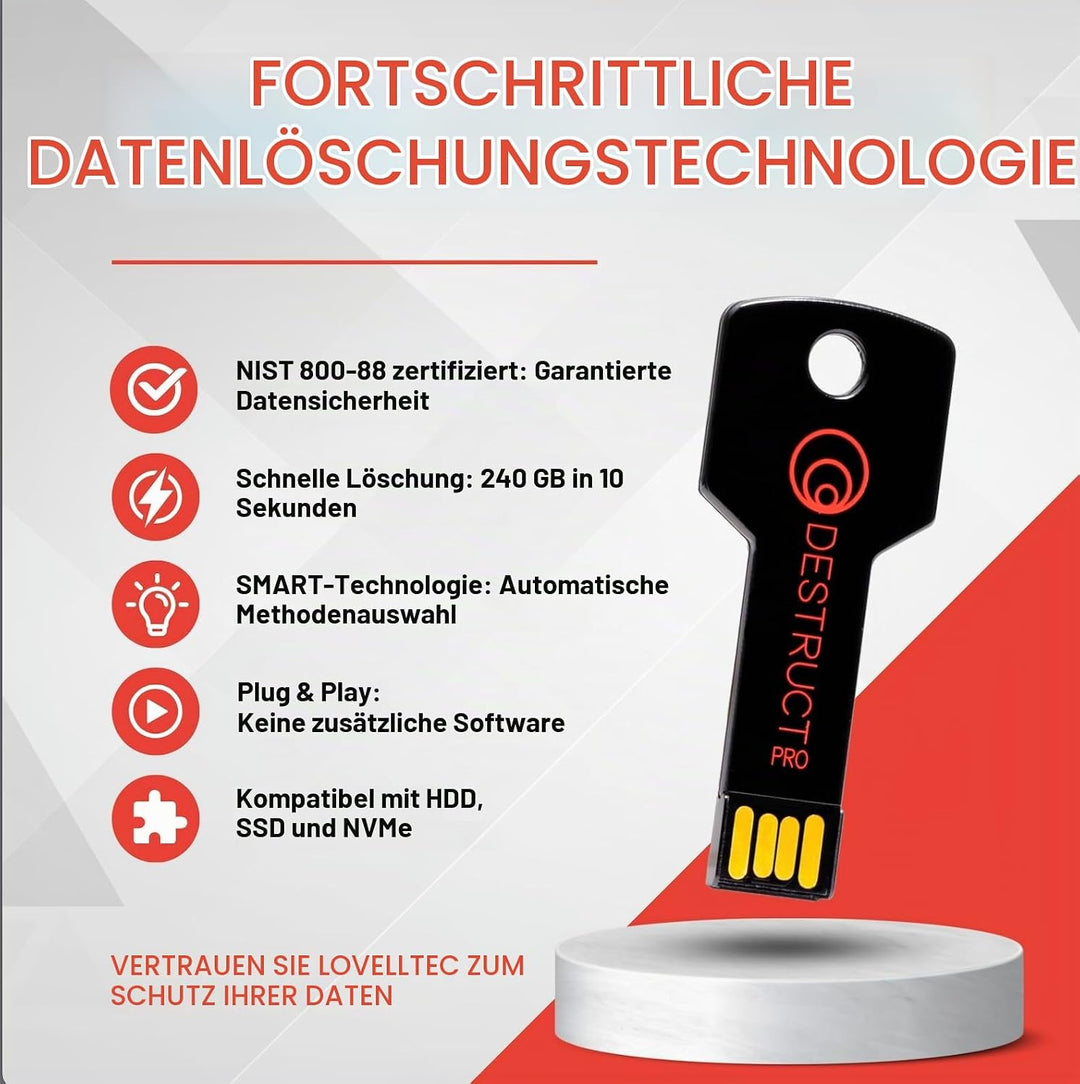 Destruct Lovell Pro Festplatten-Datenlöscher, permanentes Löschen von Computerdaten, HDD-Löschwerkze