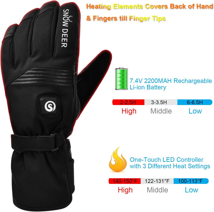 SNOW DEER Beheizte Handschuhe,Beheizte Motorrad Handschuhe,7.4V 2200MAH Wiederaufladbarem Lithium Io