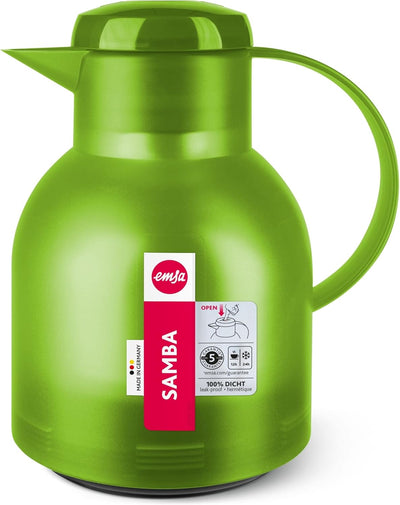 Emsa Samba Isolierkanne 505763 | 1 Liter | Quick Press Verschluss | 100% dicht | 12h heiss, 24h kalt