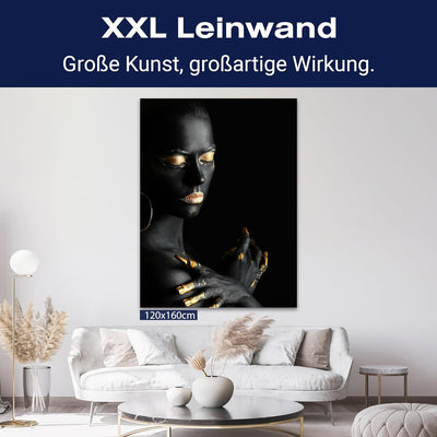 wandmotiv24 Leinwand-Bild Gold Collection, Grösse 60x45cm, Hochformat, Frau mit Gold Highlights, Top