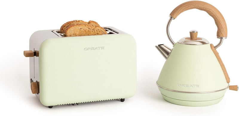 CREATE/PACK TOAST RETRO + KETTLE RETRO M/Grüner Toaster und grüner Wasserkocher/Wasserkocher 1 L