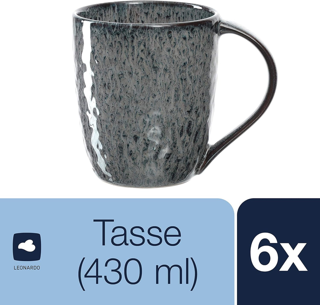 LEONARDO HOME 018563 MATERA 6er Set Becher, Keramik, anthrazit, Anthrazit