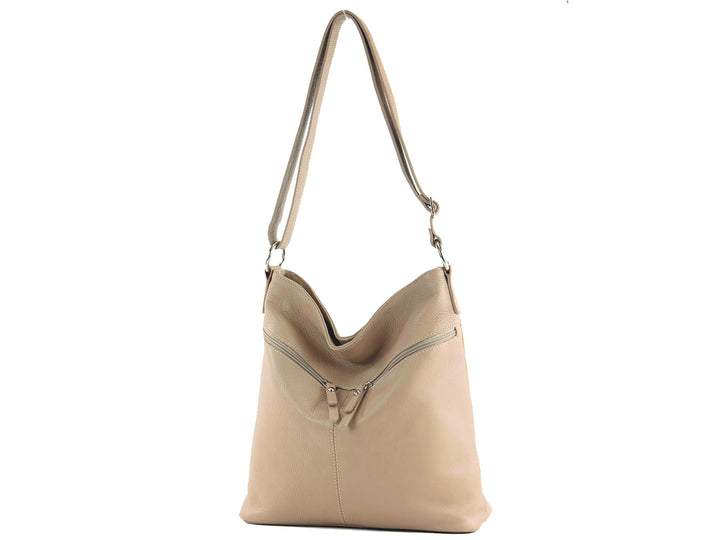 modamoda de T196 Damen Leder Schultertasche Umhängetasche handmade in Italy Beige, Beige