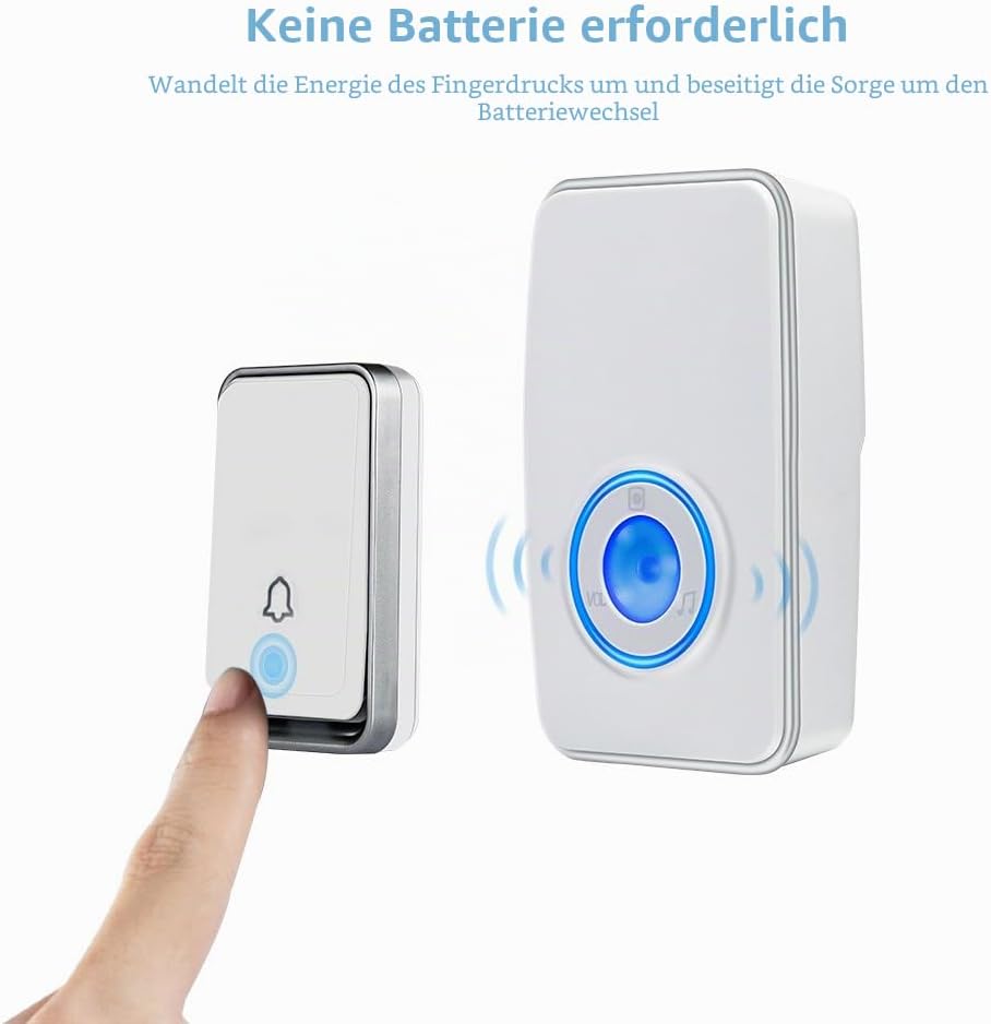 『Keine Batterie Erforderlich』Drahtlose Türklingel wasserdicht, AURTEC-Türklingel-Kit mit 2 Empfänger