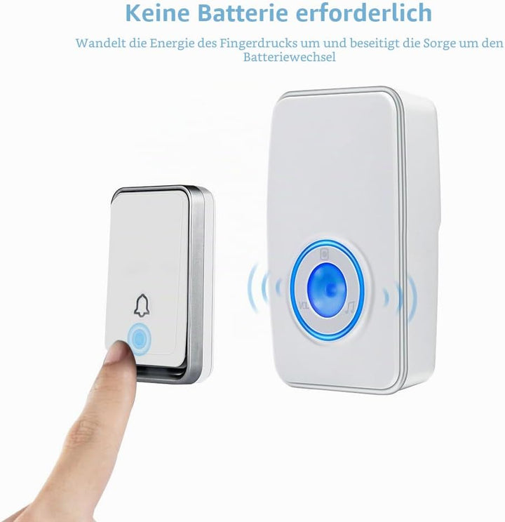 『Keine Batterie Erforderlich』Drahtlose Türklingel wasserdicht, AURTEC-Türklingel-Kit mit 2 Empfänger