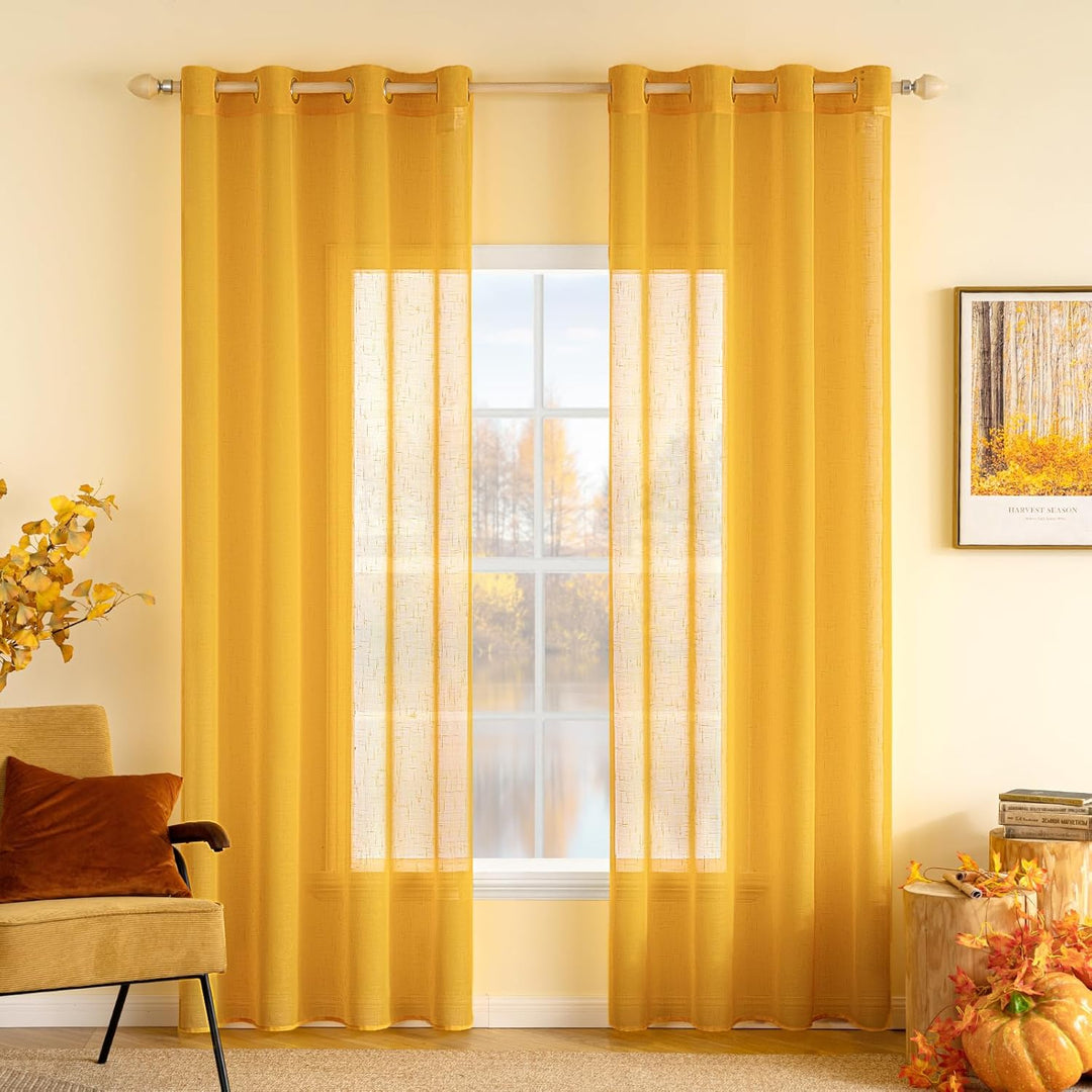 MIULEE 2er Set Voile Vorhang Sheer Leinenvorhang mit Ösen Transparente Leinen Optik Gardine Ösenscha