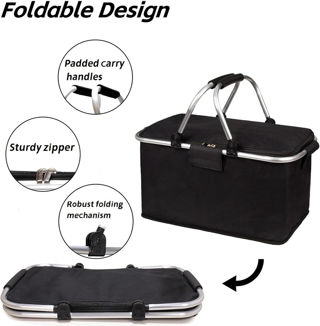 Einkaufskorb Faltbar mit Kühlfunktion Kühltasche Thermokorb mit Deckel Picknickkorb mit Aluminiumrah