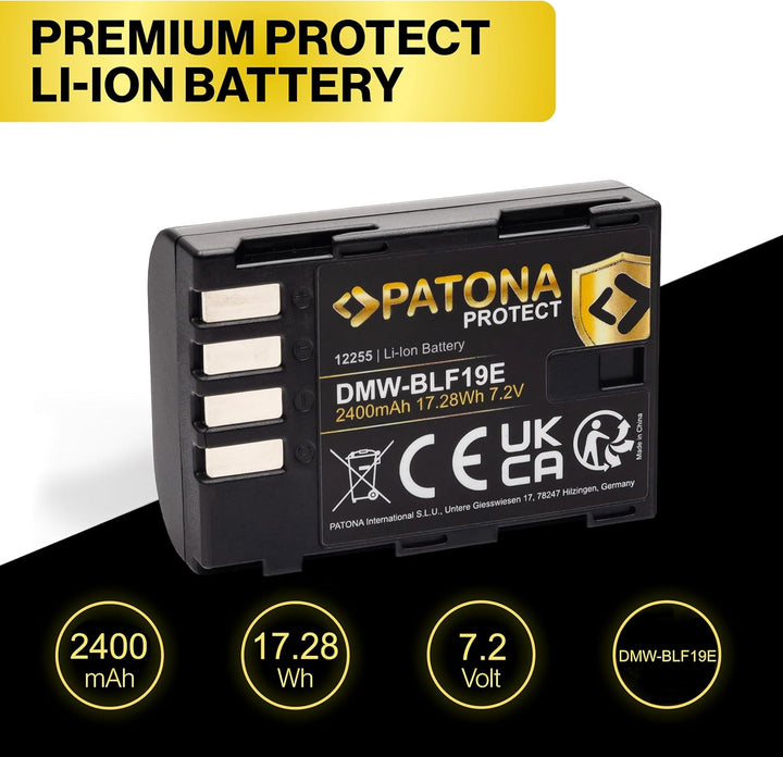 PATONA Protect DMW-BLF19 E Akku 2400mAh Ersatzakku kompatibel mit Panasonic Lumix DC-G9 G9L G9EG G9L