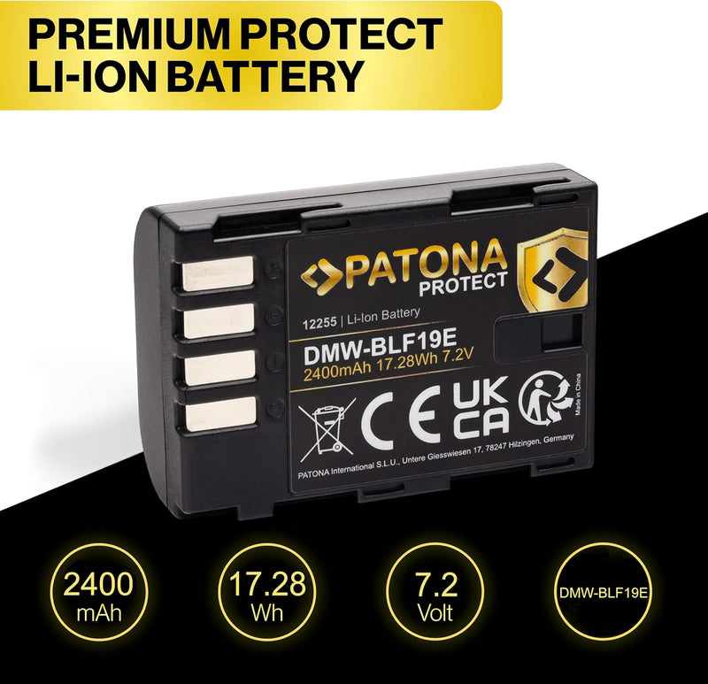 PATONA Protect DMW-BLF19 E Akku 2400mAh Ersatzakku kompatibel mit Panasonic Lumix DC-G9 G9L G9EG G9L
