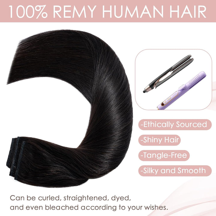 60cm Clip in Extenions Echthaar Haarteile Echthaar 1Pc 5Clips Haarteil #1B Naturschwarz Weich Natürl