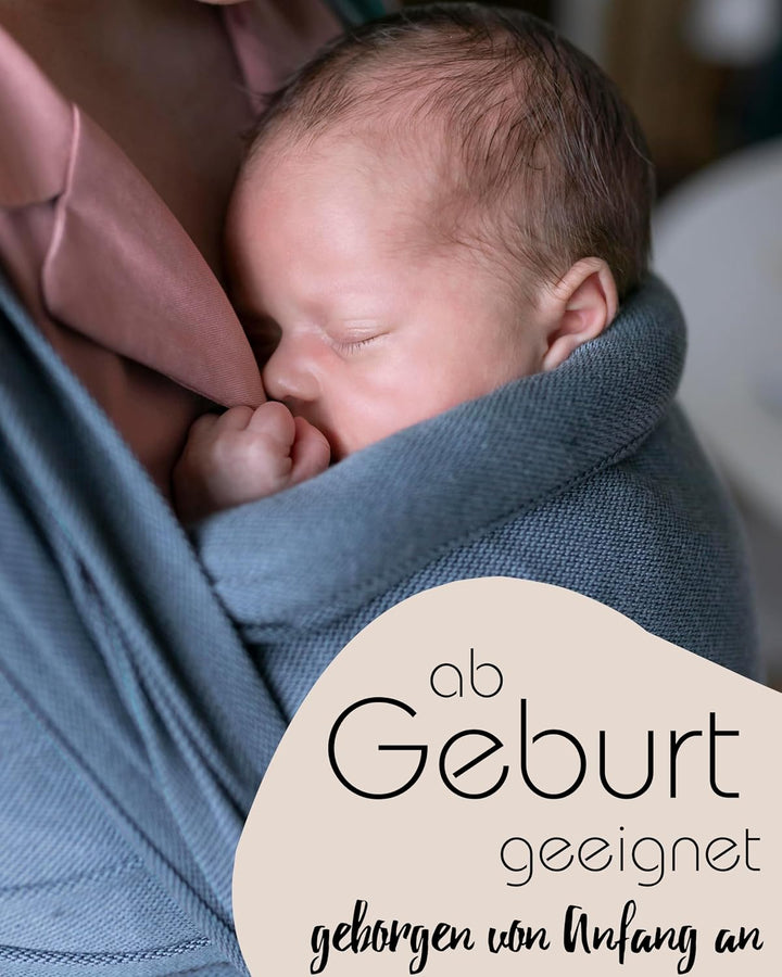 Hoppediz Frühchen-Babytragetuch ab Geburt, Stone 5,40 m | Ergonomisches Tragetuch, extra schmal für