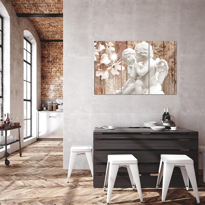 Runa Art Wandbilder Engel Blumen Bild XXL Wohnzimmer Schlafzimmer Braun Magnolien Holz 120 x 80 cm 3