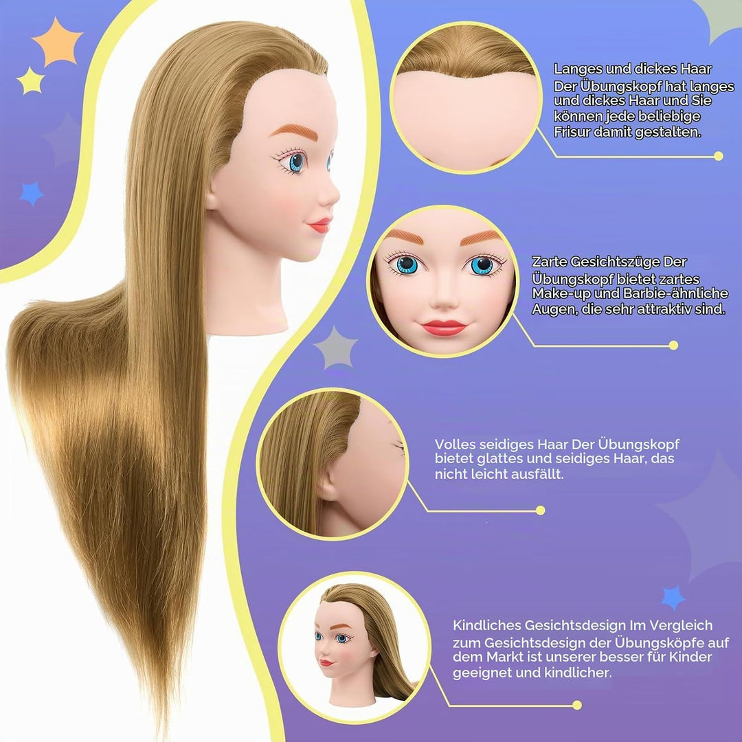 Neverland 20" Übungskopf Frisierkopf Friseur 100% Synthetisches Haar Perückenkopf Puppenkopf Trainin