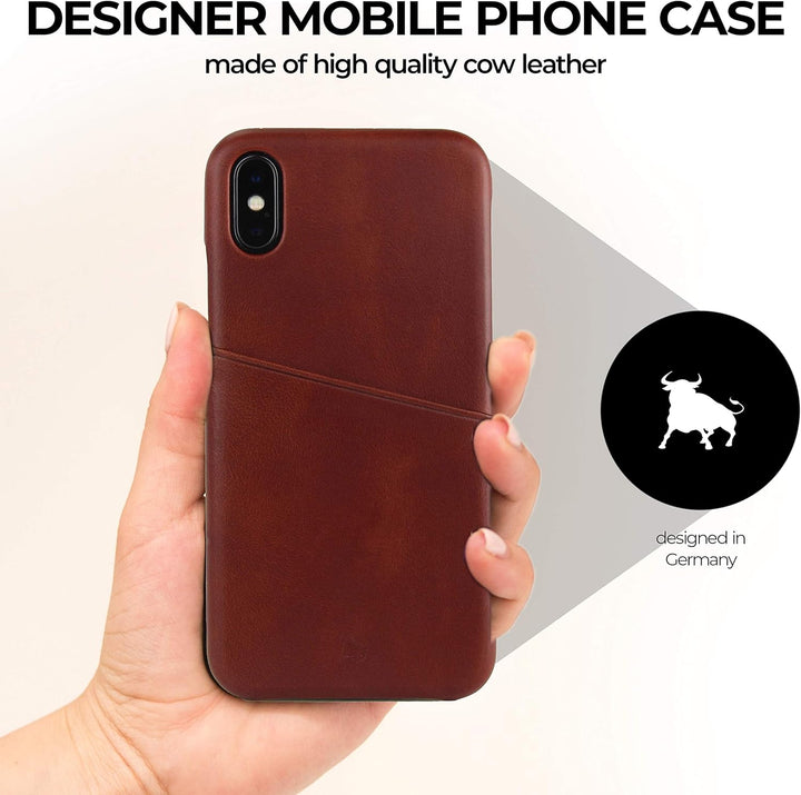 BULLAZO Menor Urban, Edle Hülle aus Leder mit Kartenfach, Kompatibel mit iPhone X 10 XS 10S, Braun,
